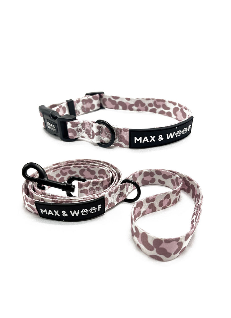 roze halsband set met panterprint